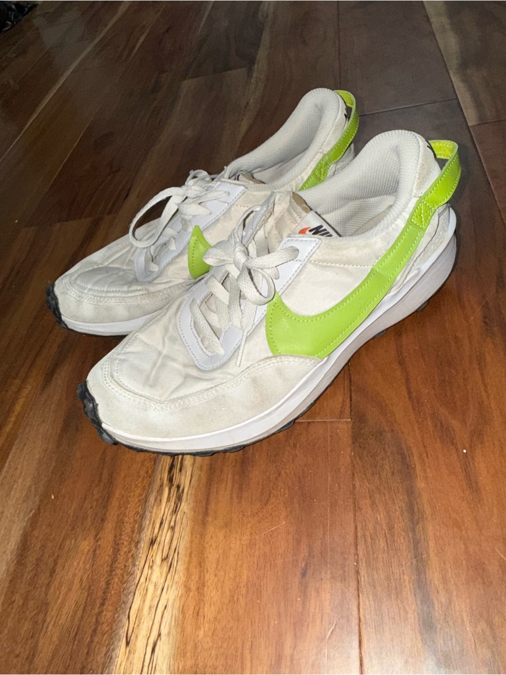 Nike White Sneakers with Neon Green Swoosh